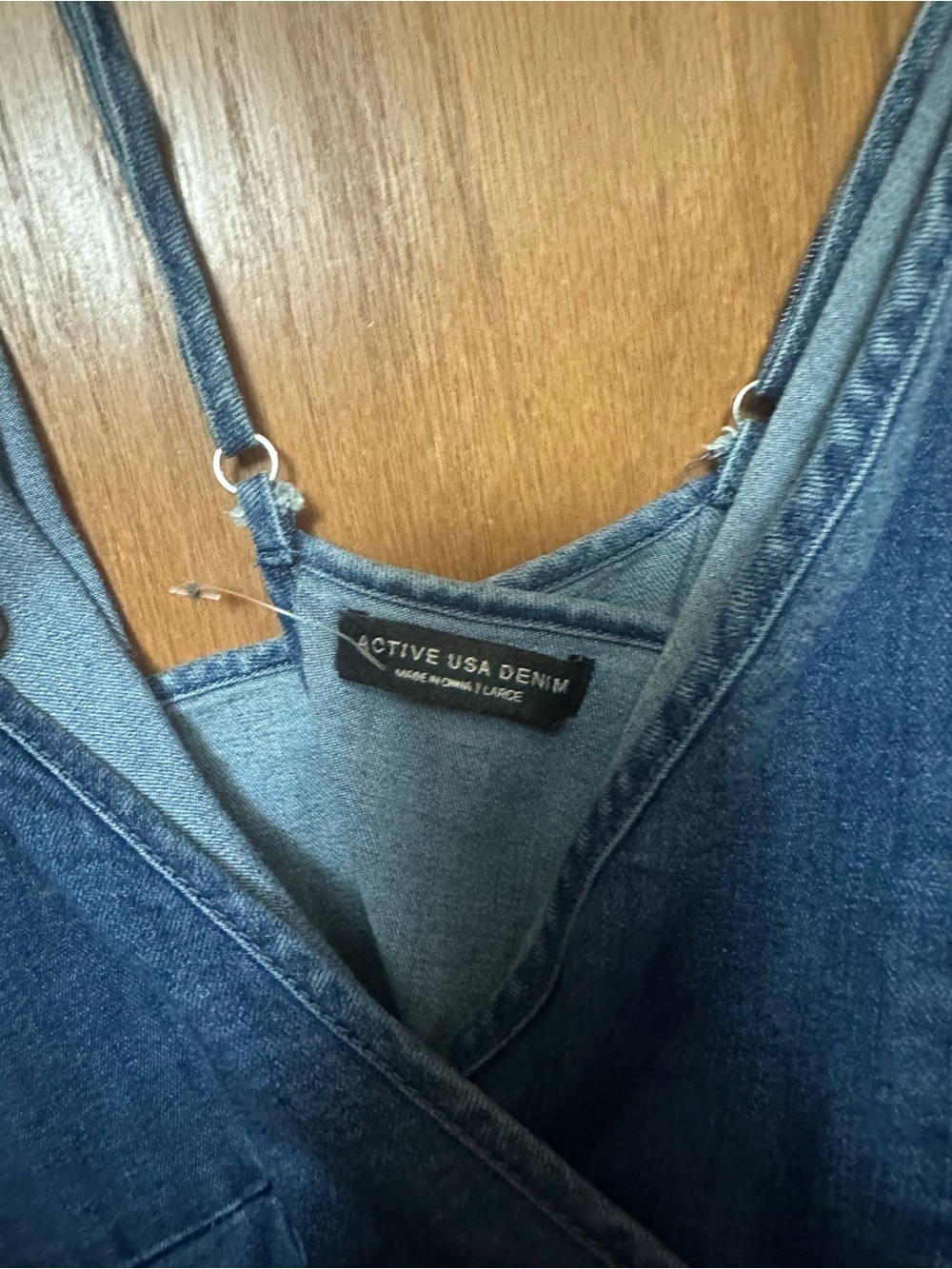 Active USA Blue Denim Mini Slip Dress with V-Neck - Picture 3 of 4